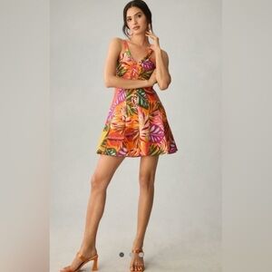 Anthropologie tropical printed summer mini dress.